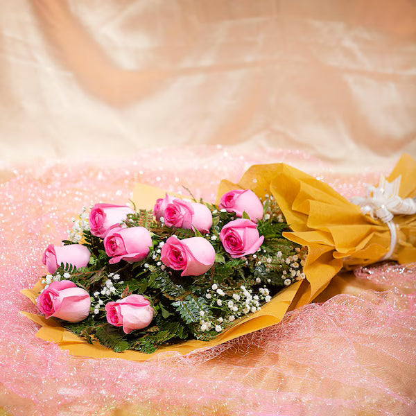 Amber Embraced 10 Pink Roses Bouquet
