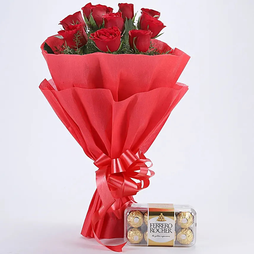Mixed red roses Bouquet Ferrero Rocher Chocolates Gift