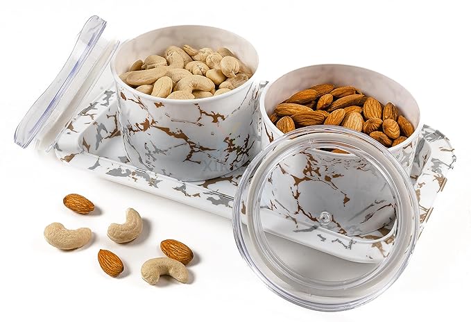 Nuts & Dry Fruit Containers with Serving Tray (2 Pieces Set)