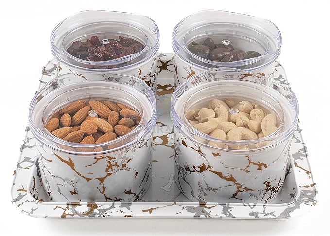 Nuts & Dry Fruit Containers with Serving Tray (4 Pieces Set)