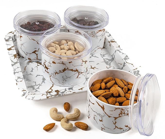 Nuts & Dry Fruit Containers with Serving Tray (4 Pieces Set)