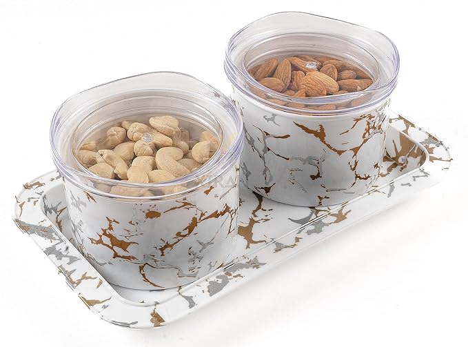 Nuts & Dry Fruit Containers with Serving Tray (2 Pieces Set)