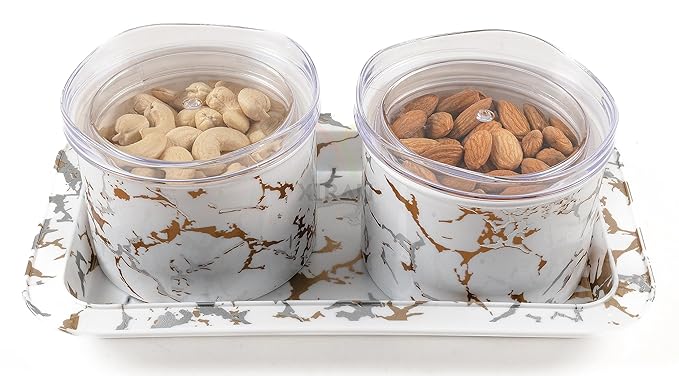 Nuts & Dry Fruit Containers with Serving Tray (2 Pieces Set)