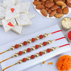 Set of 3 Rudraksha Rakhi with Kaju Katli and Almonds