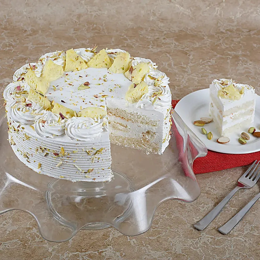 Vanilla Flavored Pista Rasmalai Cake